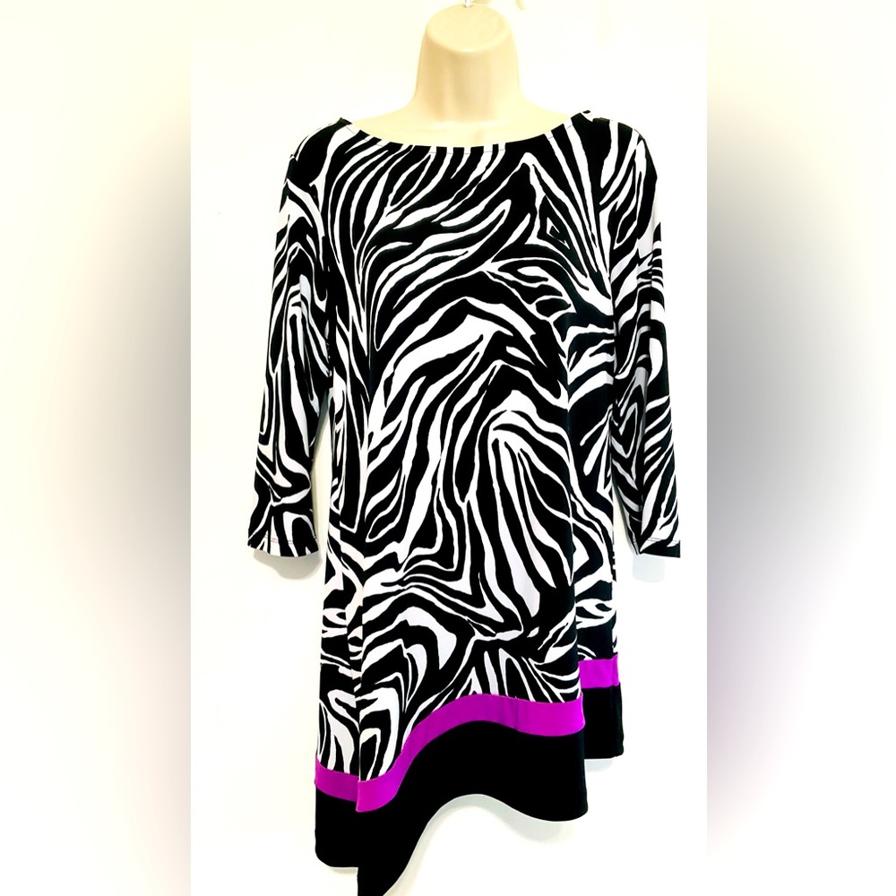 Black & White Zebra Print Tunic with Purple Accent by Christopher banks